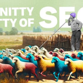 A shepherd herding a colourful flock of sheep with the words The Nitty Gritty of SEO